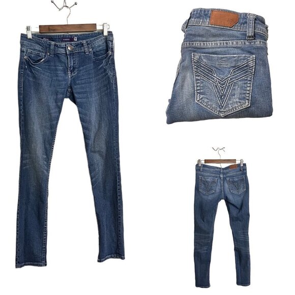 Vigoss Womens Low Rise Medium Wash Embroidered Pocket Skinny Jeans Size 27 - Picture 1 of 9